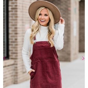 Burgundy corduroy overall dress